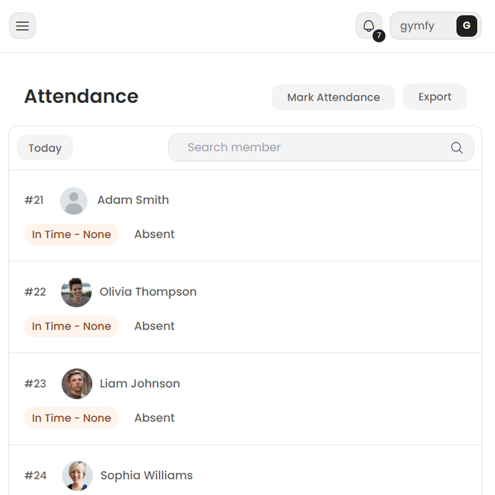 Gymfy - Attendance Overview