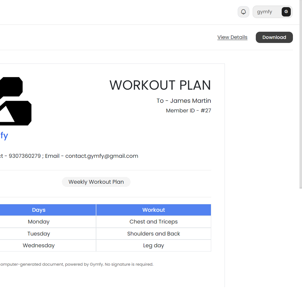 Gymfy - Work out plan Overview