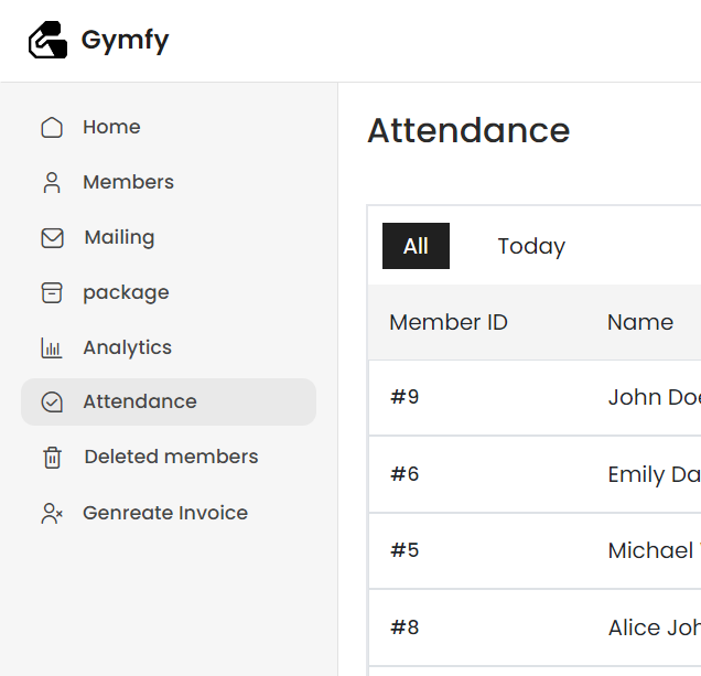 Gymfy - Attendance Overview