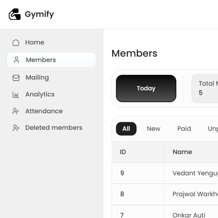 Gymfy - Members Overview